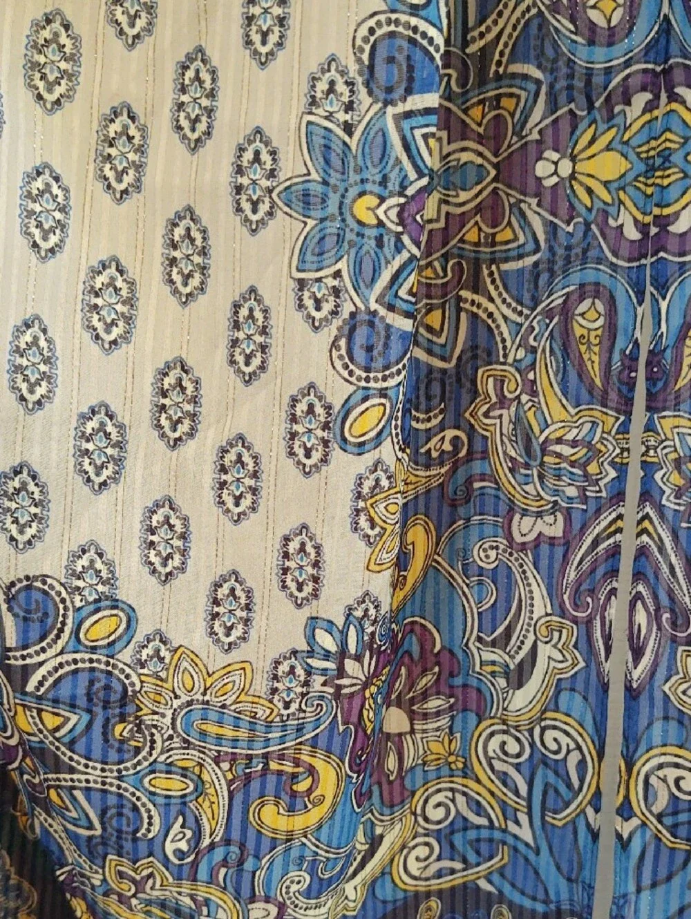 Vince Camuto Blue and White Paisley Border Scarf